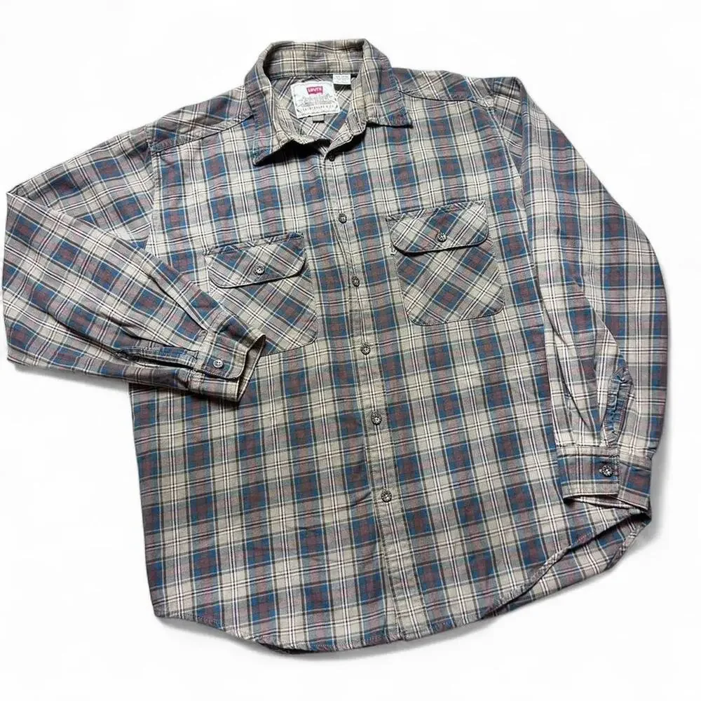 Levi’s Jeans 90s Vintage Plaid Cotton Flannel Button Front Long Sleeve Shirt L